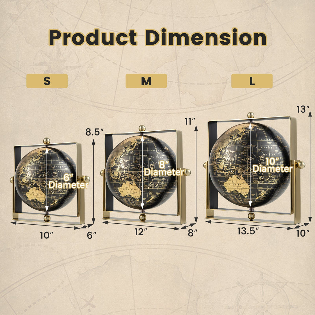 Geographic 6/ 8/ 10 Inch World Globe with Clear Printing and Square Frame
