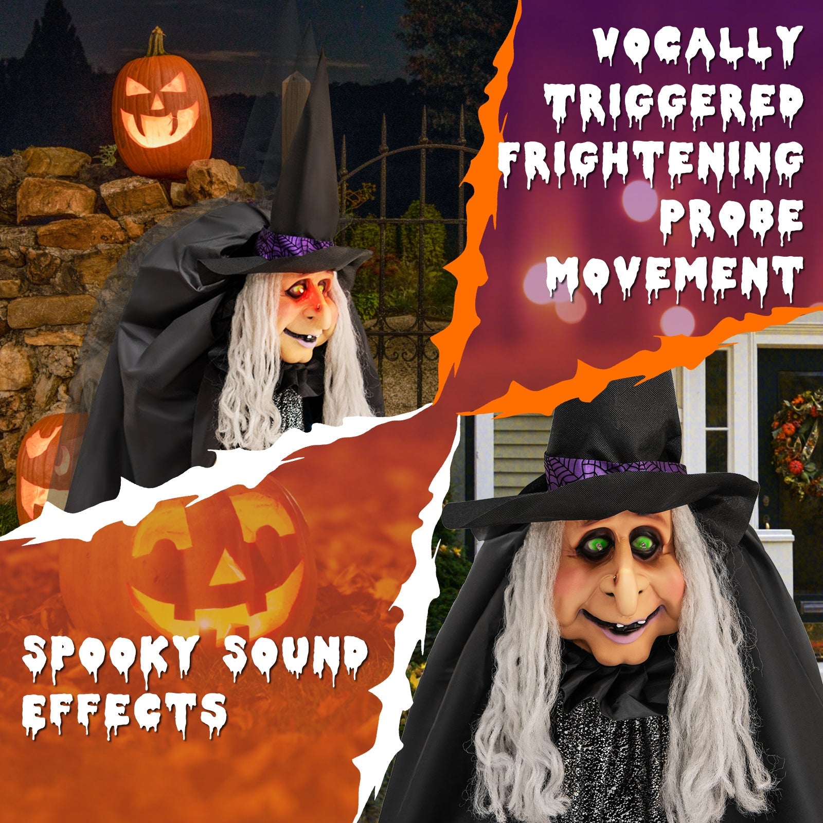 Giant Halloween Witch Decoration with LED Lights Widened Base Sound