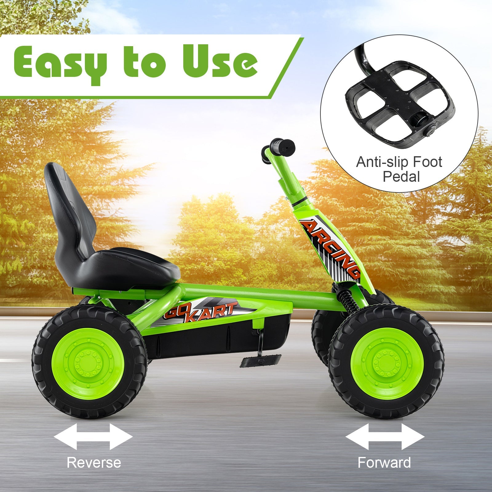 Go Kart for Kids 4 Wheel with Steering Handlebars and Adjustable Seat