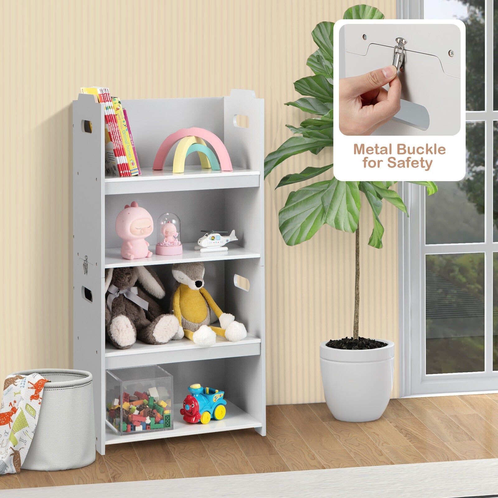 4-in-1 Kids Table and Chairs with Multiple Storage for Learning-Gray