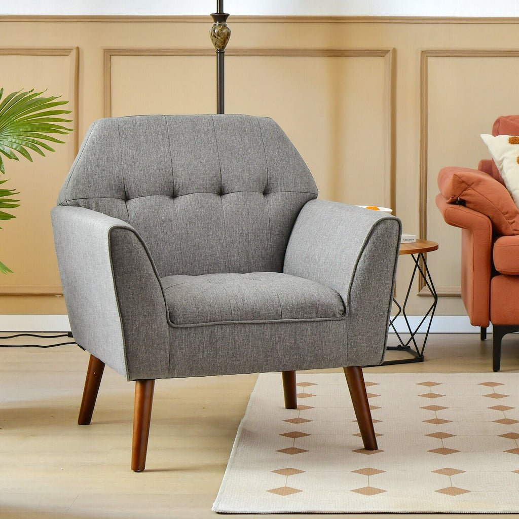Modern Tufted Fabric Accent Chair with Rubber Wood Legs