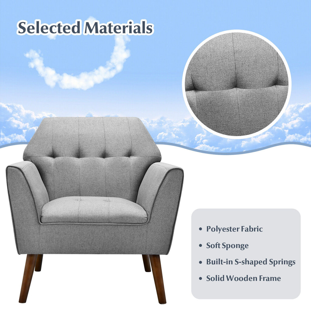 Modern Tufted Fabric Accent Chair with Rubber Wood Legs