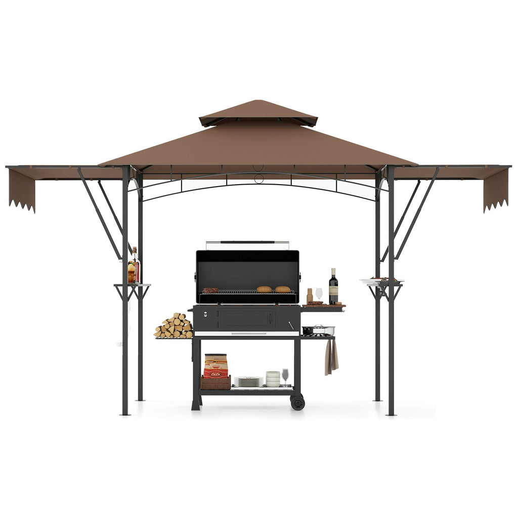 13 x 5 Feet Grill Gazebo with Dual Side Awnings and 2 Shelves Adjustable Shadow