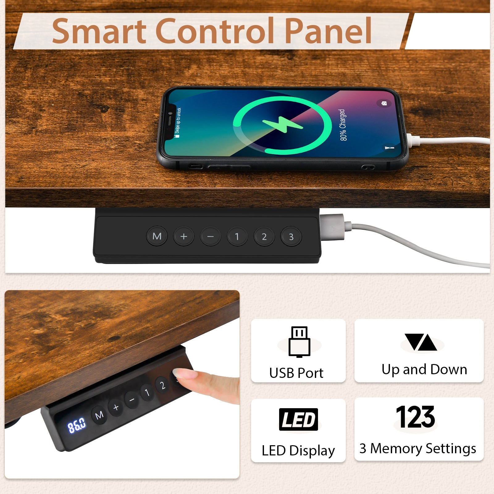 Height Adjustable Electric Standing Desk with USB Charging Port