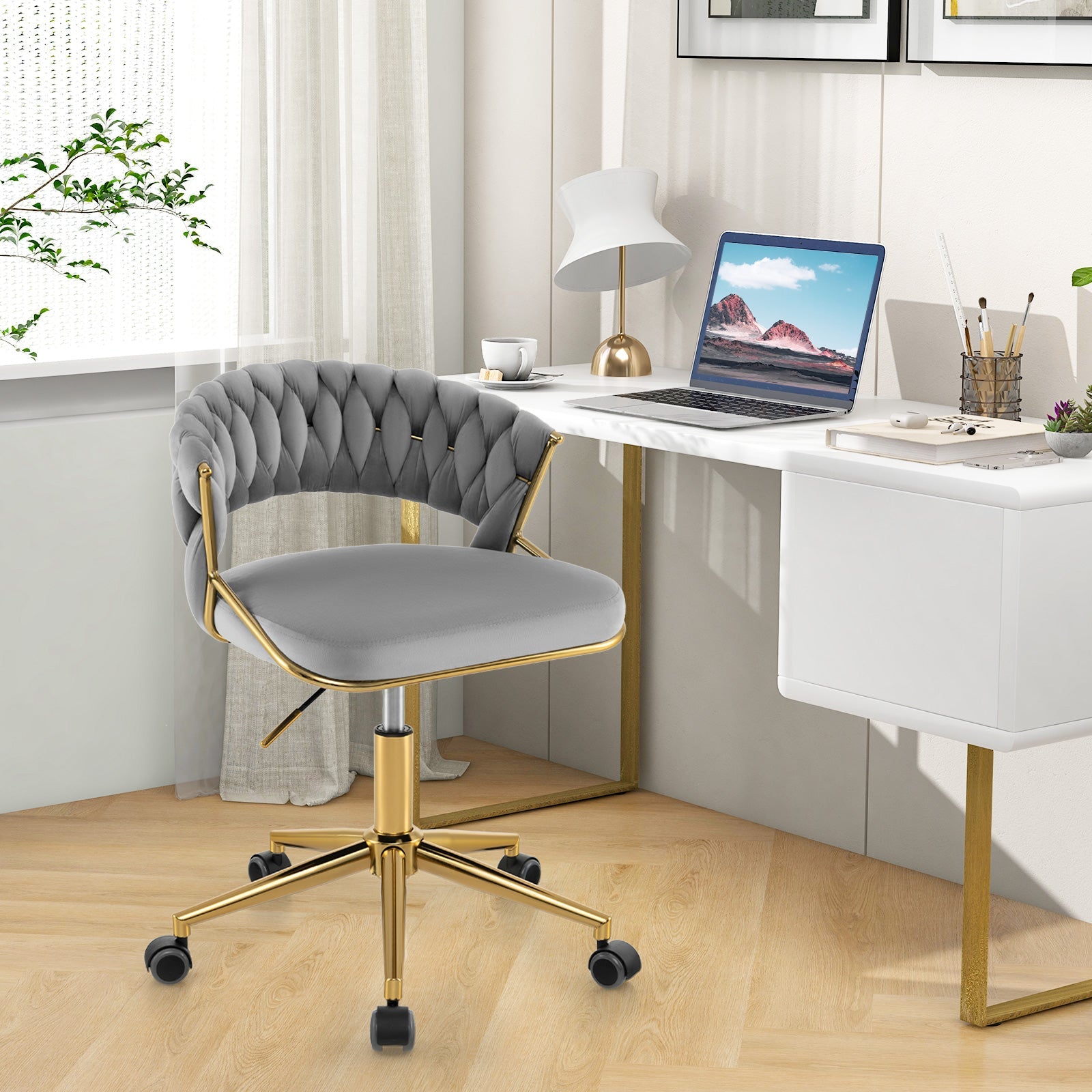 360¬∞ Height Adjustable Swivel Upholstered Desk Computer Chair with Hand-woven Back
