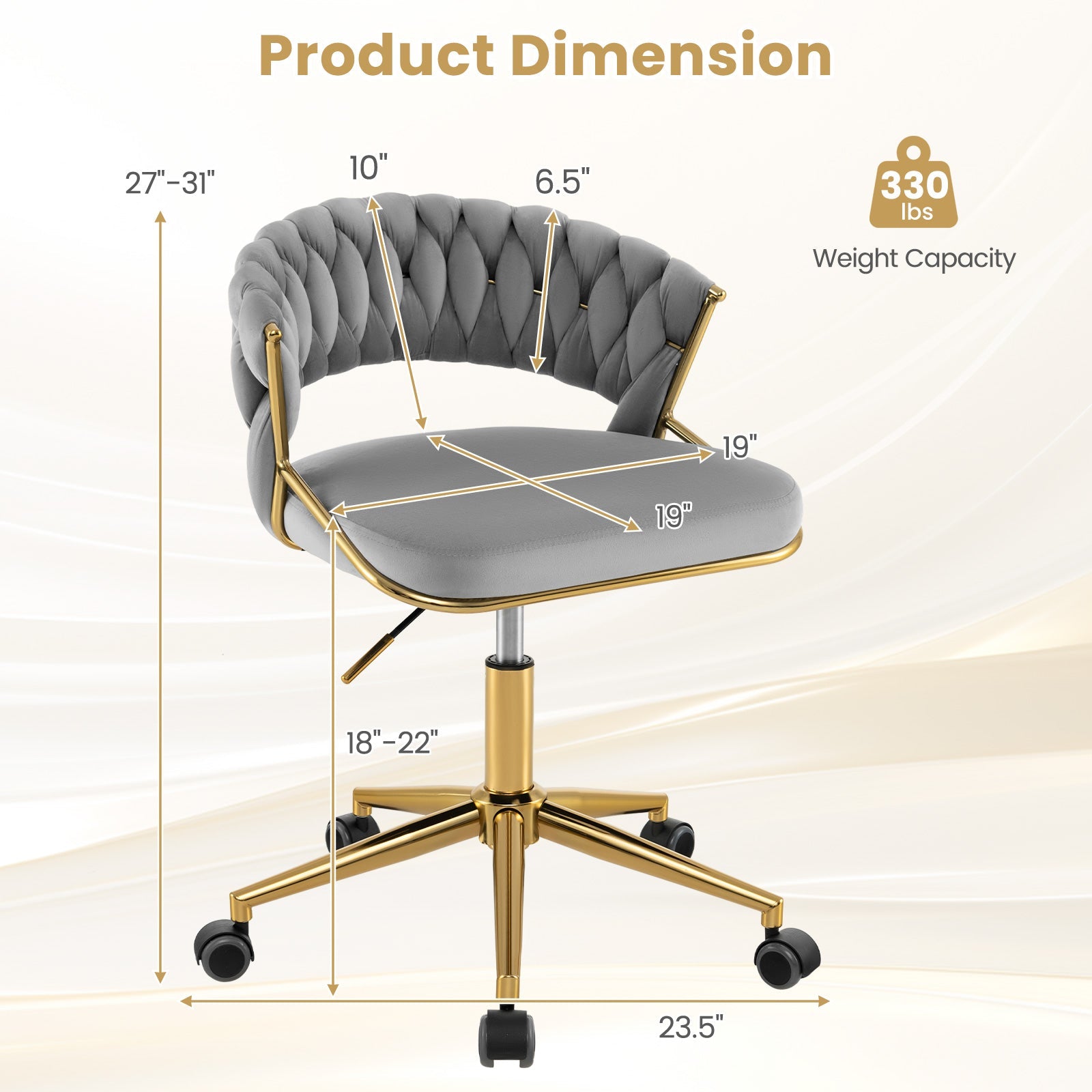 360¬∞ Height Adjustable Swivel Upholstered Desk Computer Chair with Hand-woven Back