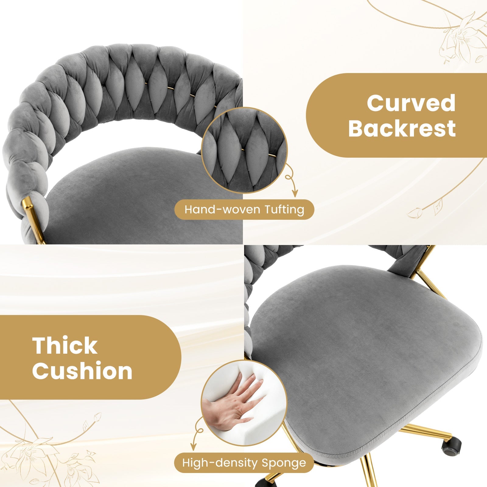 360¬∞ Height Adjustable Swivel Upholstered Desk Computer Chair with Hand-woven Back