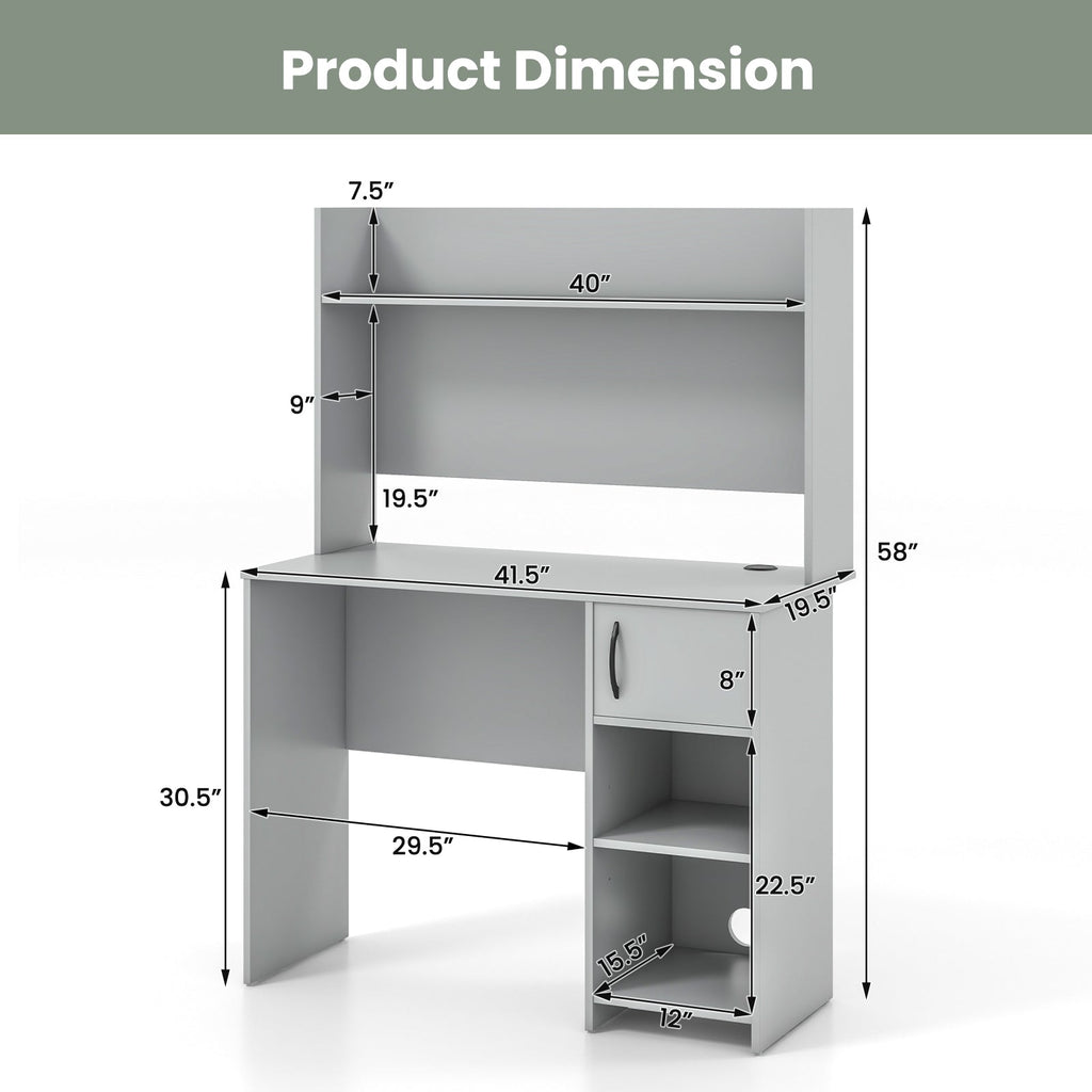 Home Office Desk with Raised Display Shelf and 2 Open Shelves