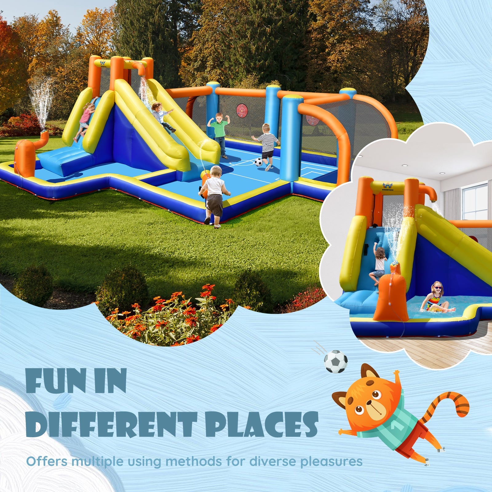 Giant Soccer Themed Inflatable Water Slide Bouncer with Splash Pool without Blower