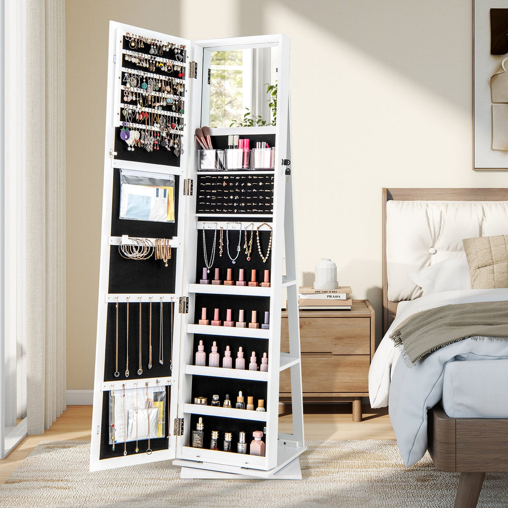 360¬∞ Swivel Jewelry Armoire Standing Jewelry Organizer with Full Length Mirror and Back Shelves