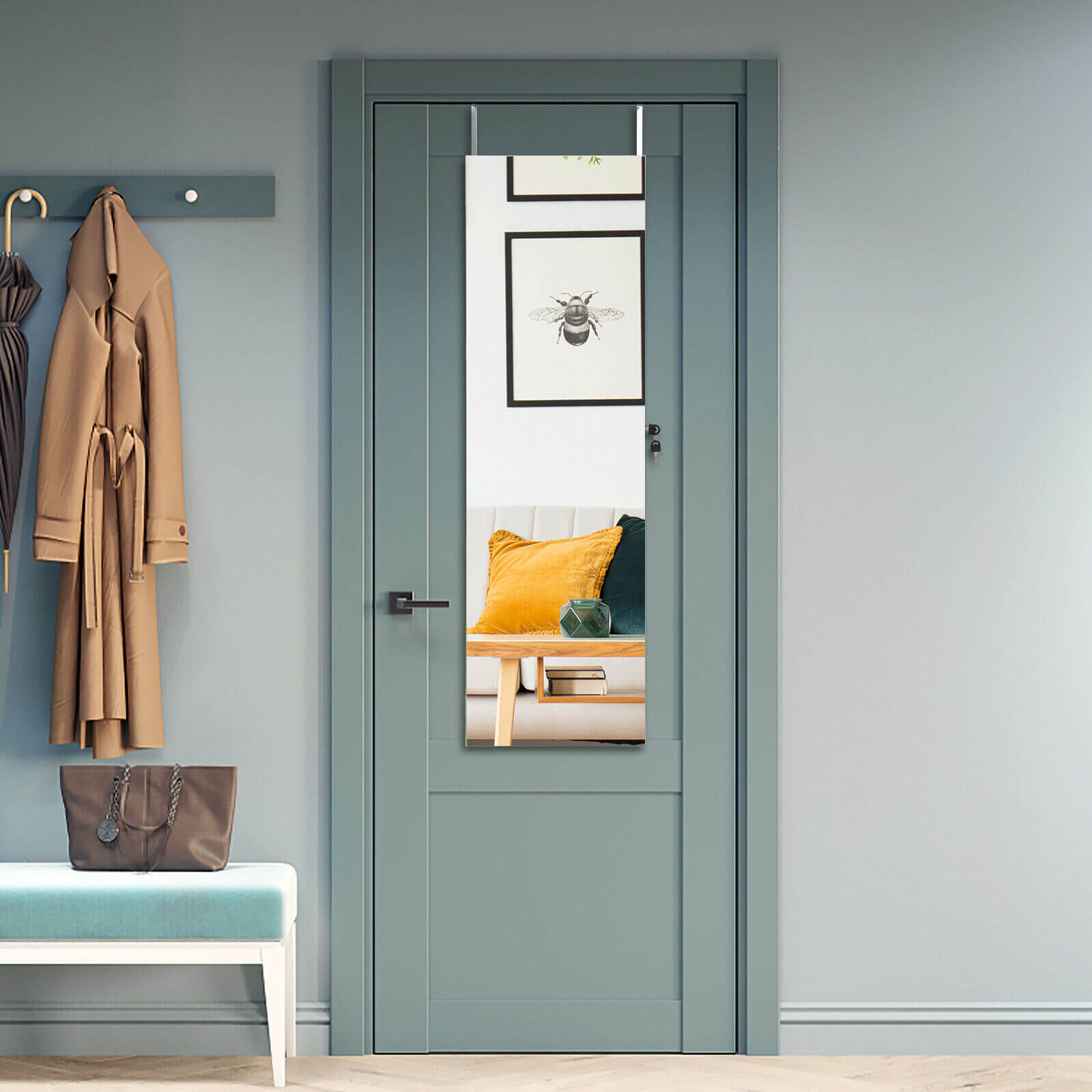 Wall Door Mounted Jewelry Armoire with Frameless LED Mirror