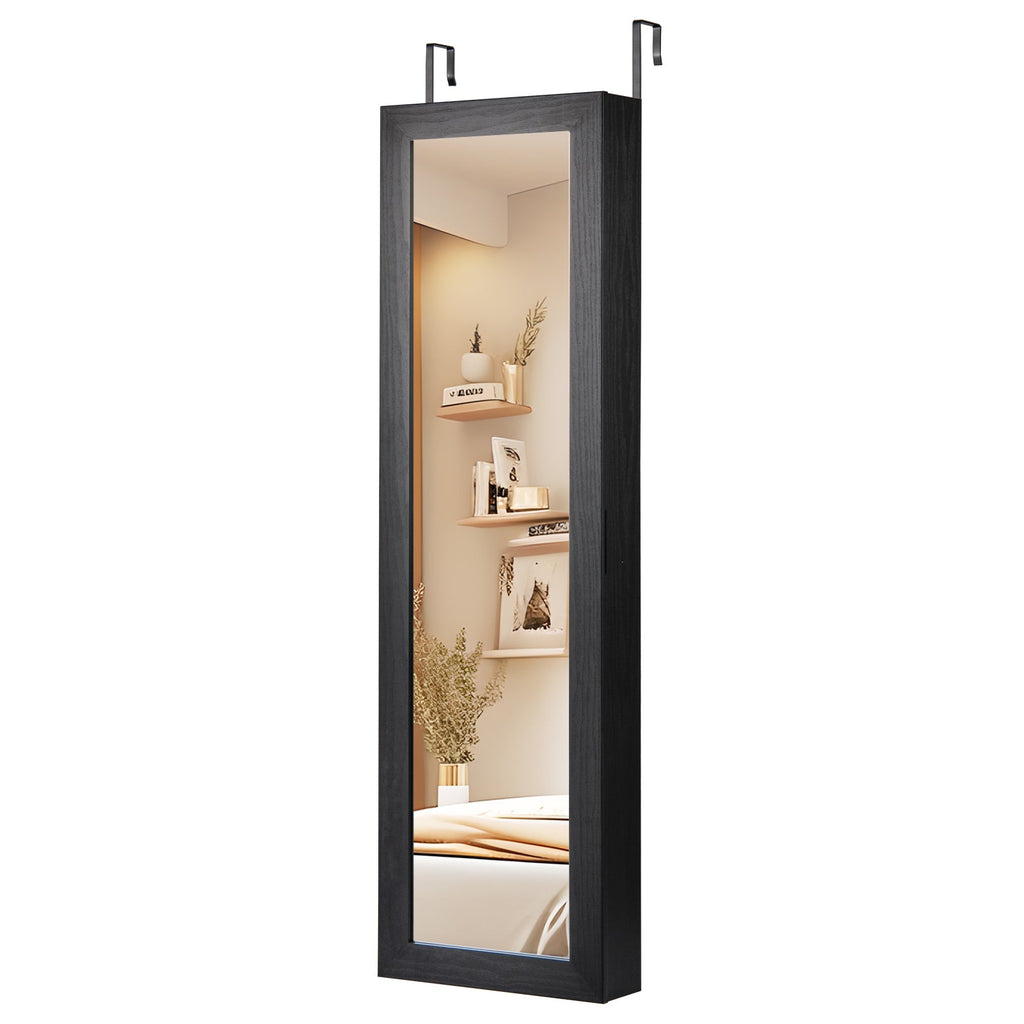 Jewelry Cabinet Wall or Door Mounted Jewelry Armoire with Full-Length Mirror-Black