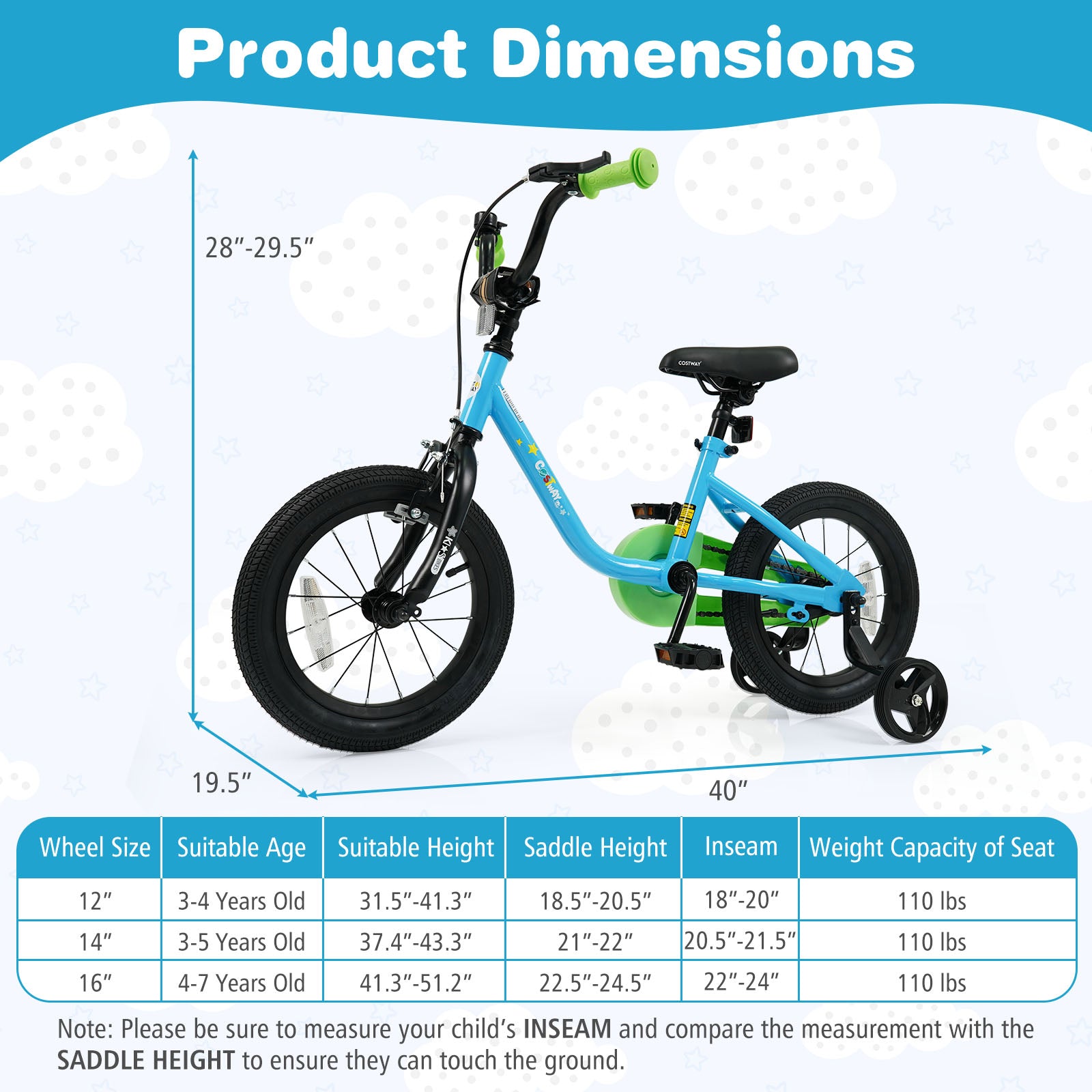 Kids Bike for 3-7 Years Old Boys and Girls 12/14/16-Inch Children Bicycle Blue
