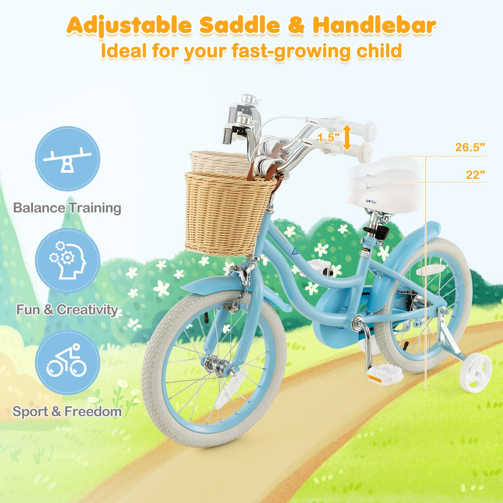 16-Inch Kids Bike with Training Wheels and Adjustable Handlebar Seat