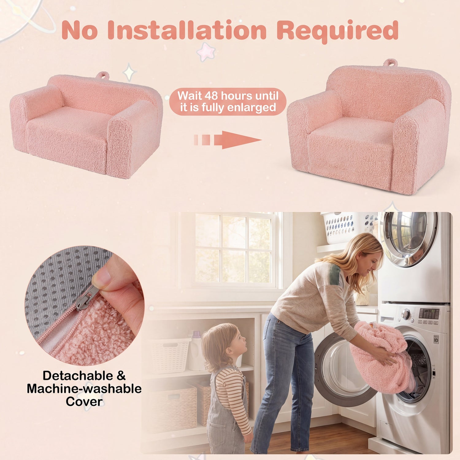 Kids Couch Portable Toddler Sofa with Anti-slip Base