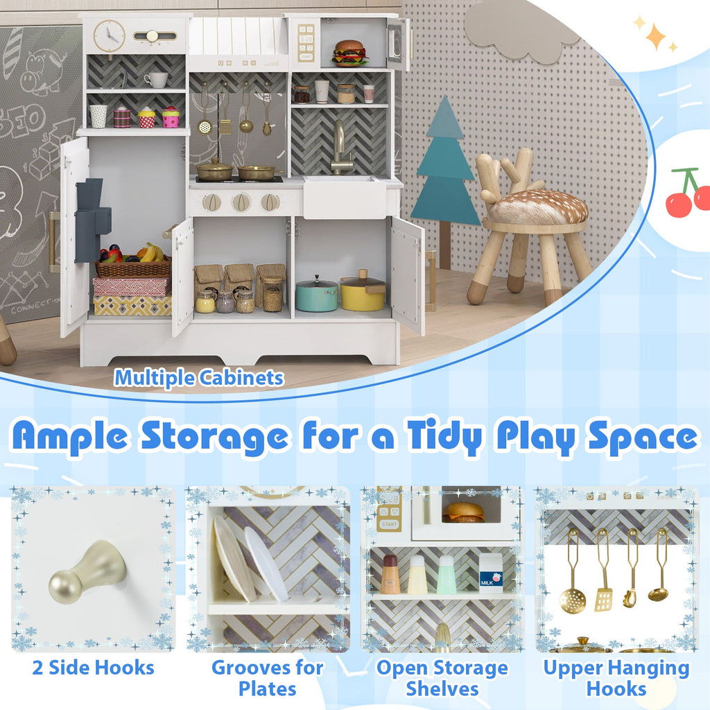 Kids Play Kitchen with Stoves and Faucet for Girls Boys Aged 3-6