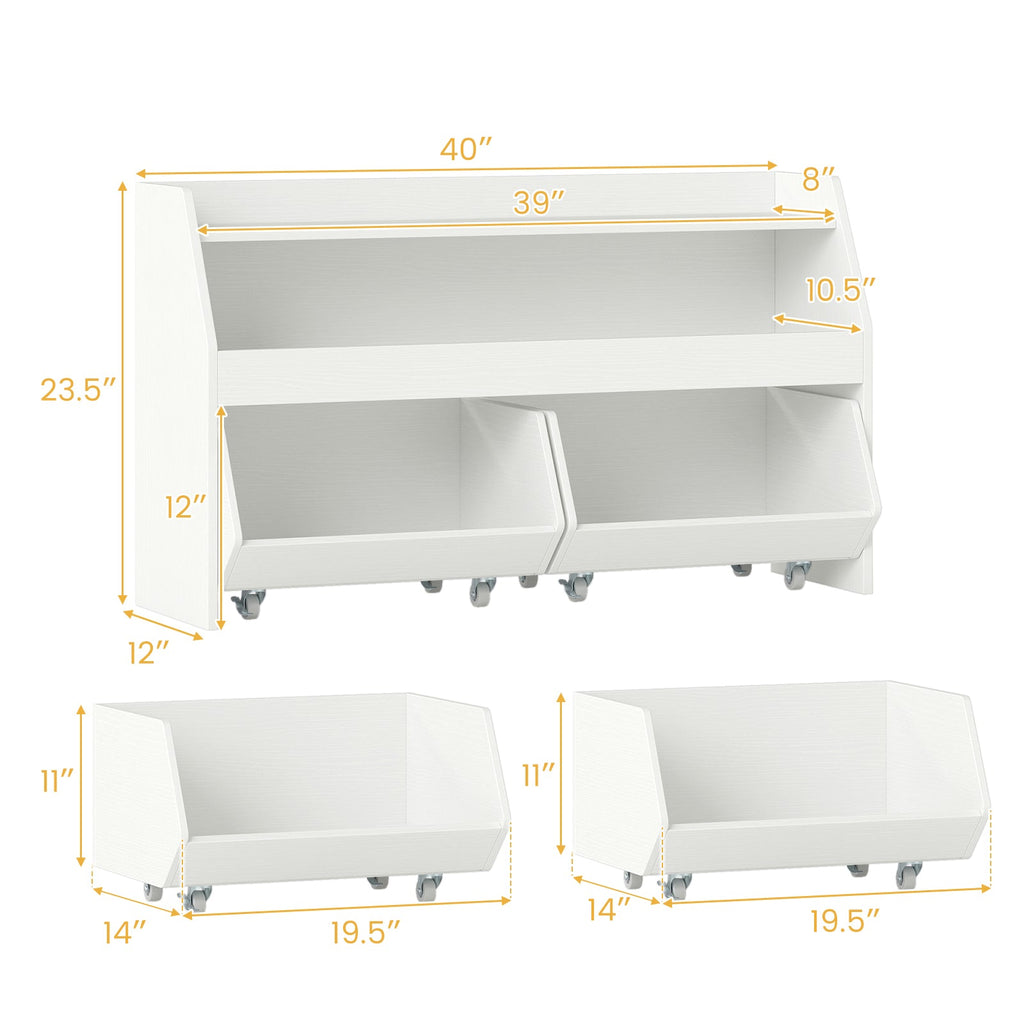 Kids Toy Storage Organizer Wooden Bookcase with 2 Movable Drawers