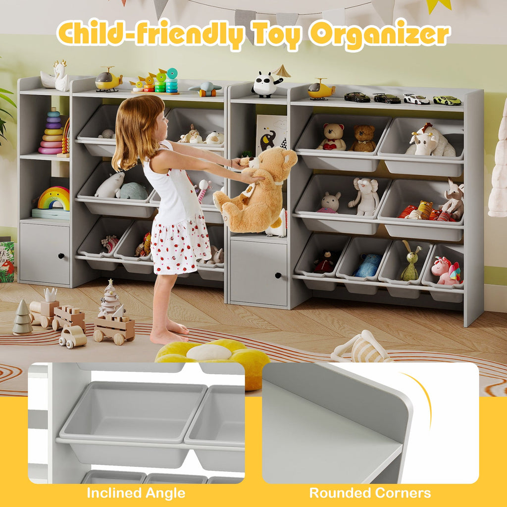 Kids Toy Storage and Bookshelf with Open Shelves and Single-door Cabinet