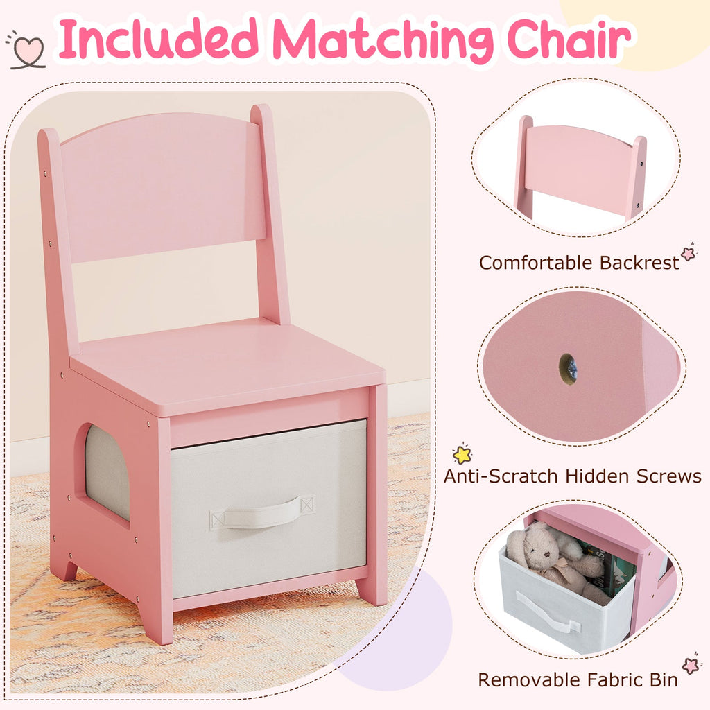 Kids Vanity Set Pretend Play Dressing Table Set with 3-Color Lighting Modes Adjustable Brightness and Mirror Cabinet