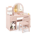 Kids Vanity Table and Chair Set with Lighted Mirror for Kids Aged 3+ Years Old