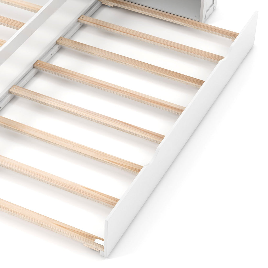 Twin/Full Kids Wooden Platform Bed with Trundle Storage Headboard