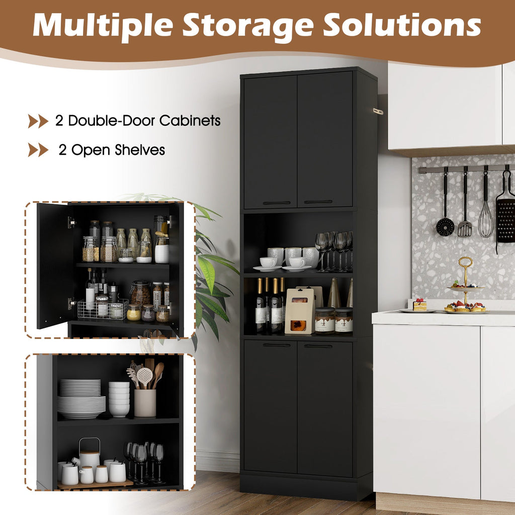 75 Inch Kitchen Pantry Cabinet Tall Cupboard with Doors and Shelves