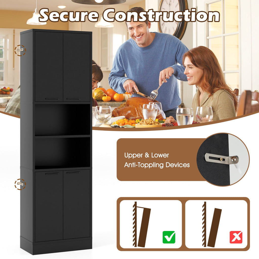 75 Inch Kitchen Pantry Cabinet Tall Cupboard with Doors and Shelves
