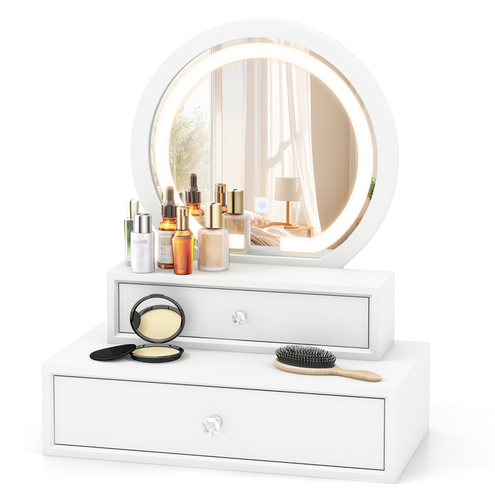 LED Lighted Vanity Mirror for Bedroom Tabletop-White