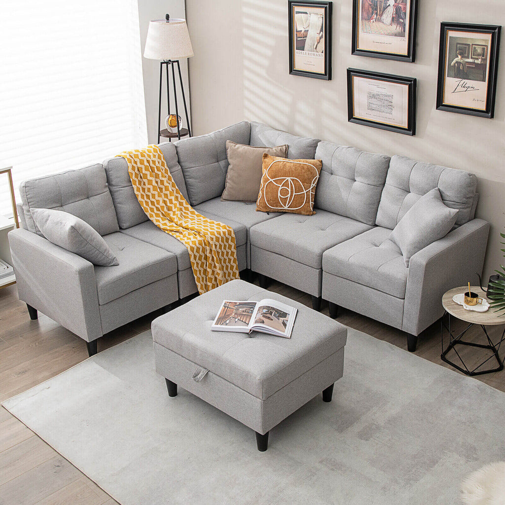 L-shaped Sectional Corner Sofa Set with Storage Ottoman
