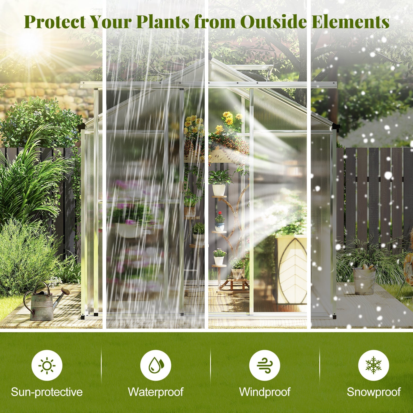 Large Walk-in Green House with Rain Gutters and Polycarbonate Panels
