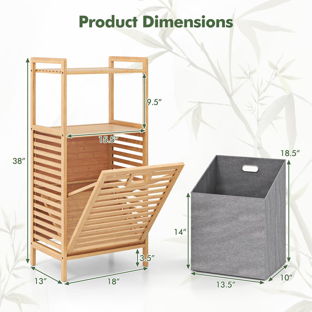 Bamboo Tilt out Laundry Hamper with Foldable and Removable Basket-Natural