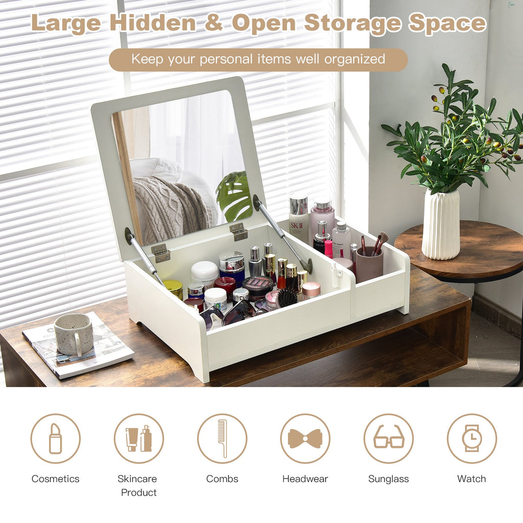 Compact Bay Window Makeup Dressing Table with Flip-Top Mirror