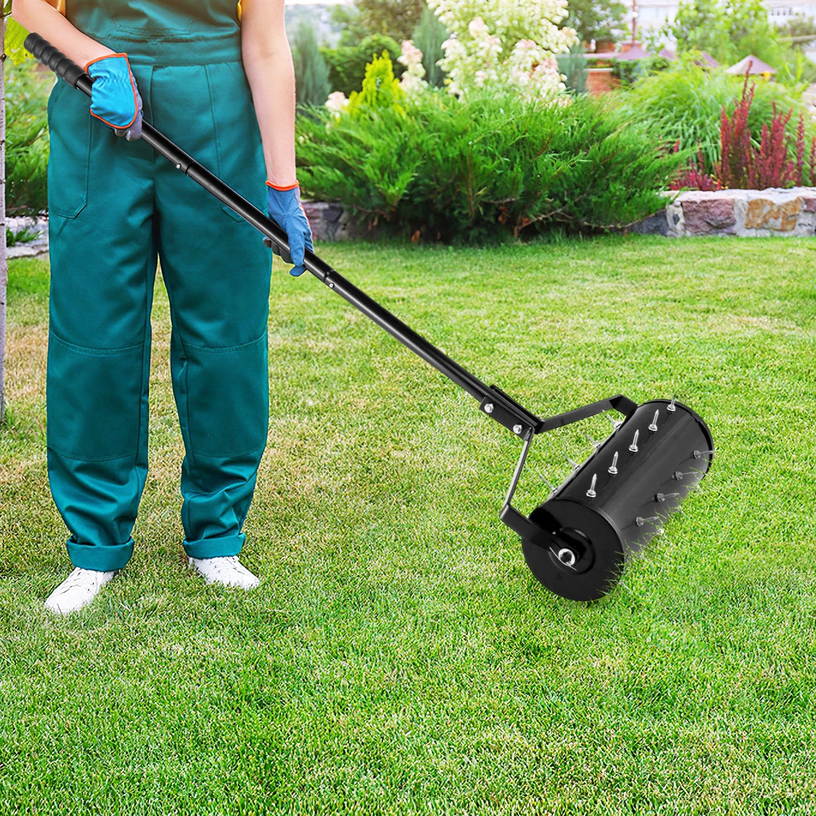 18/21 Inch Manual Lawn Aerator with Detachable Handle