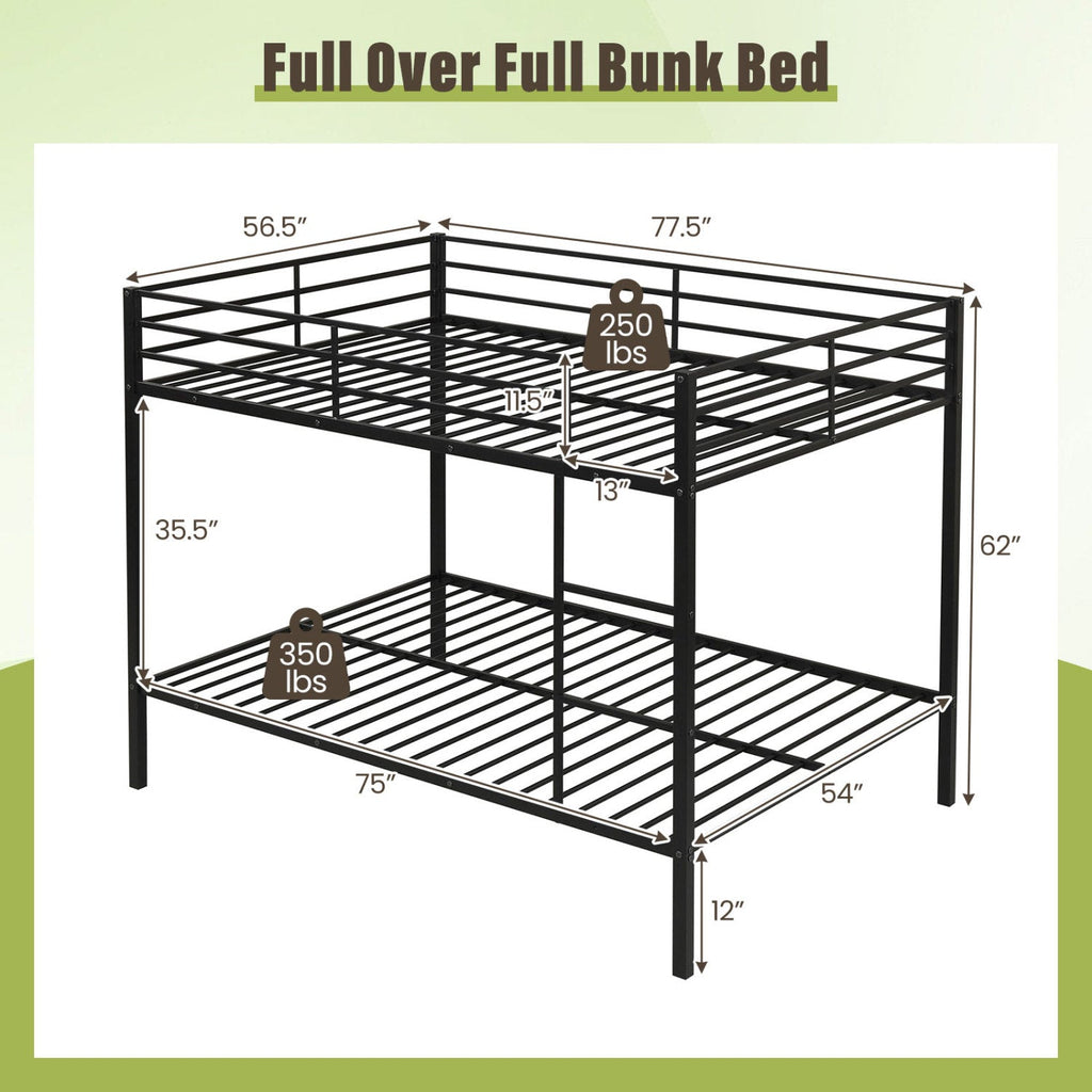Metal Bunk Bed Full Over Full with Length Safety Guardrail-Black