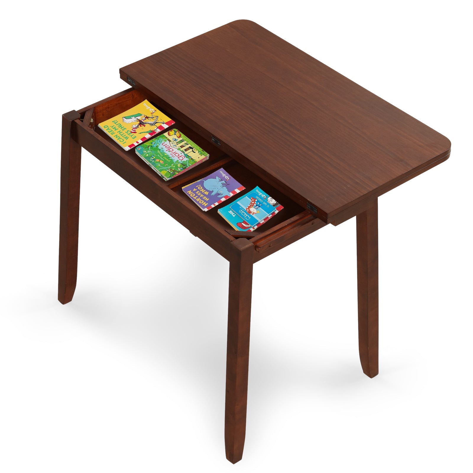 Mid Century Folding Dining Table for 4 People Extendable Kitchen Table with Hidden Storage-Brown