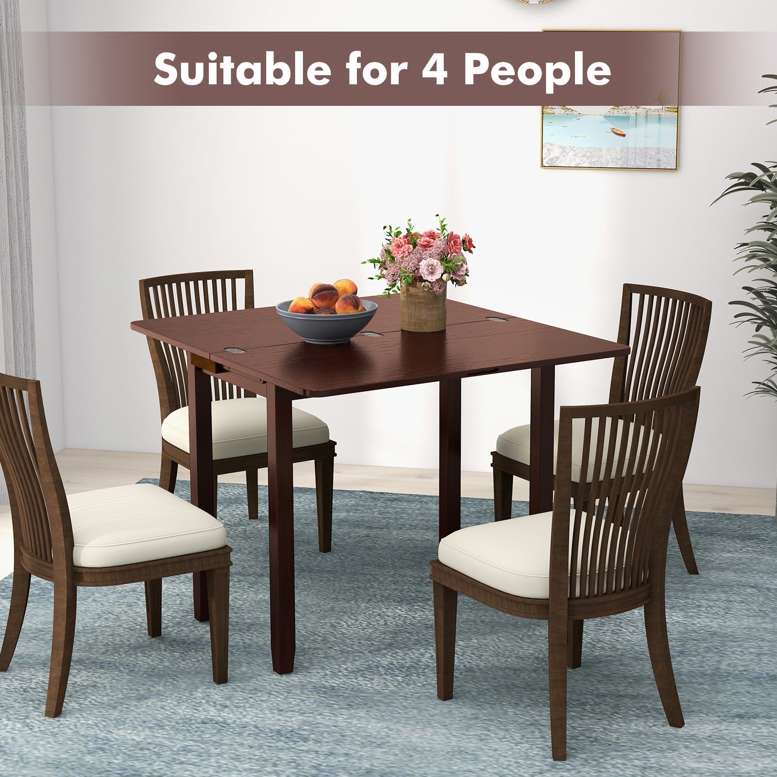 Mid Century Folding Dining Table for 4 People Extendable Kitchen Table with Hidden Storage-Brown