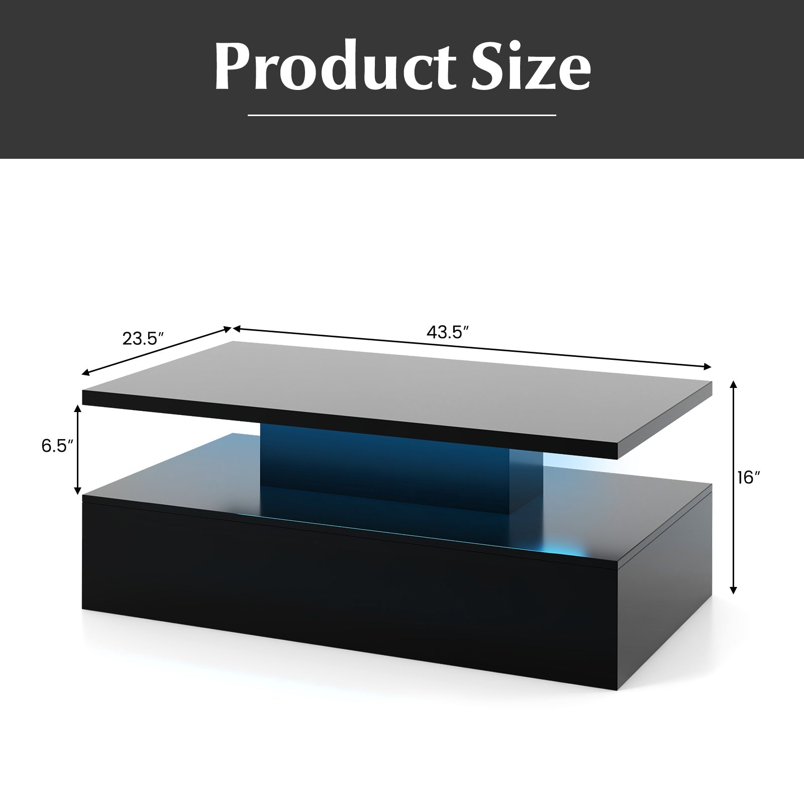 Modern 2-tier High Glossy Table with Adjustable Light Colors for Living Room