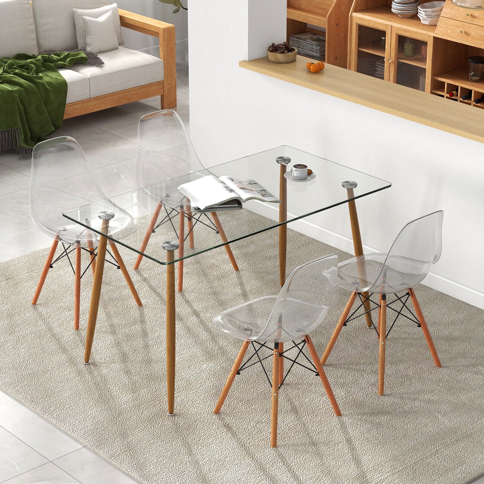 5 Pieces Rectangle Dining Table Set with 51 Inch Glass Tabletop