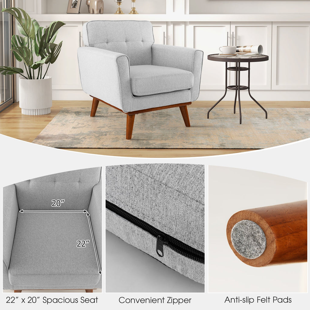 Modern Accent Chair Upholstered Linen Fabric Armchair with Removable Padded Seat Cushion
