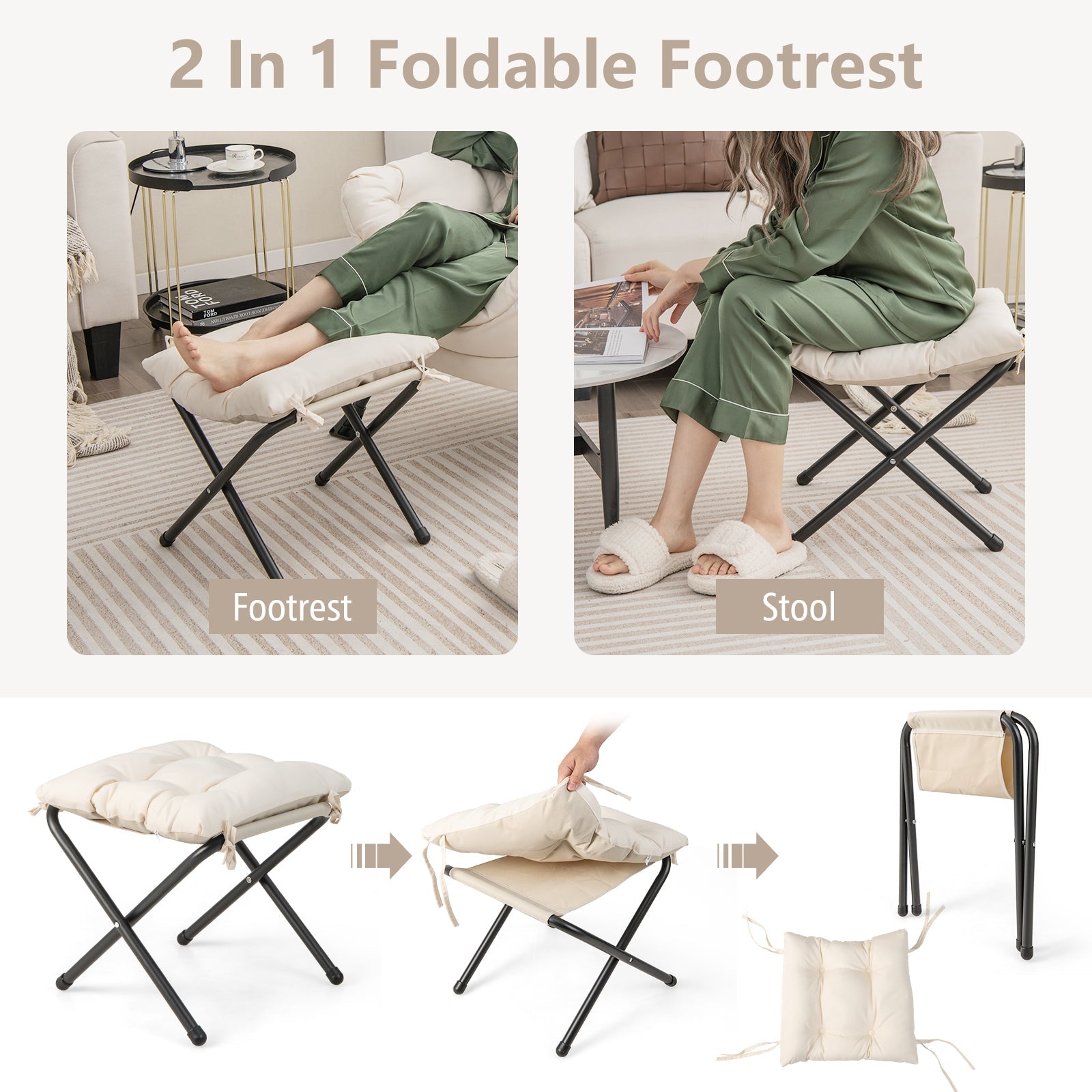 Modern Accent Sofa Chair with Folding Footrest and Side Pocket