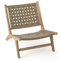 Modern Armless Teak Wood Lounge Chair with Nylon Woven Backrest and Seat