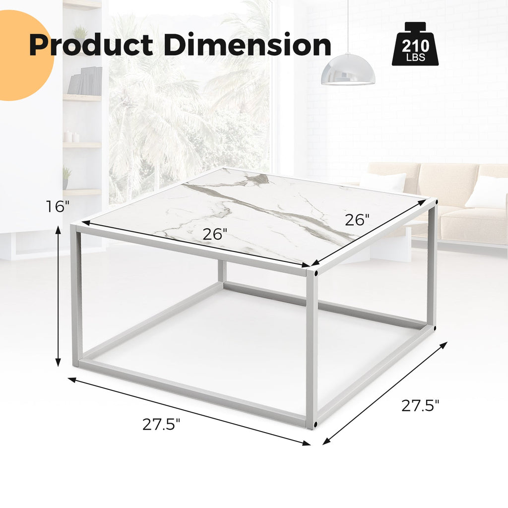 Modern Glass Square Coffee Table with Metal Frame for Living Room