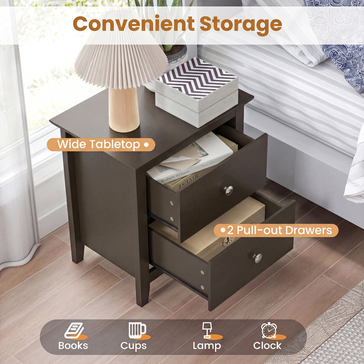 Modern Nightstand with 2 Drawers for Small Spaces