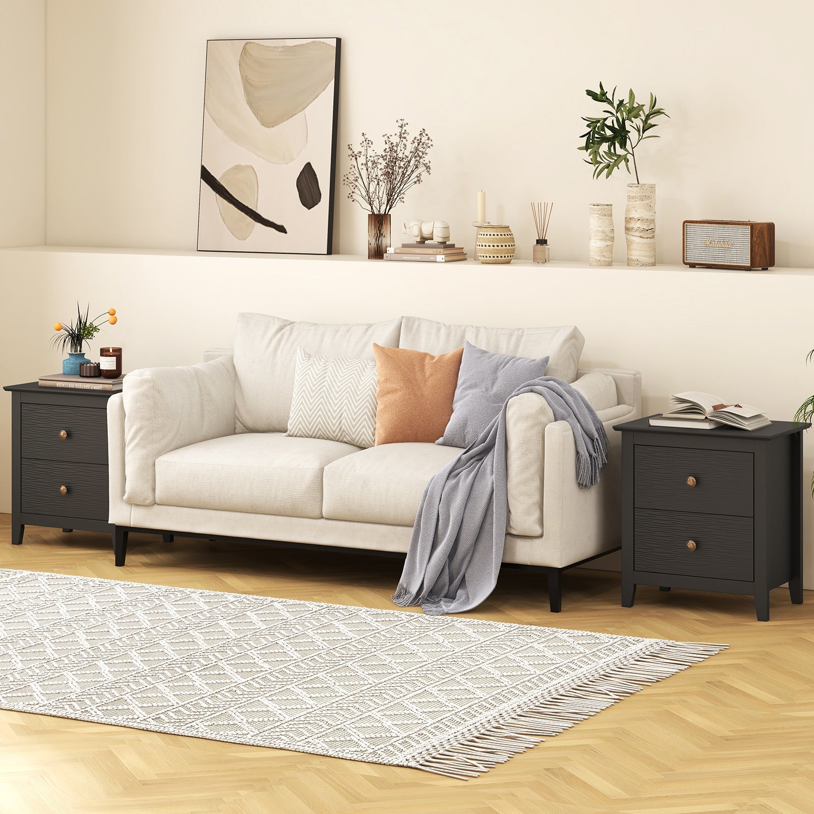 Modern Nightstand with 2 Drawers for Small Spaces