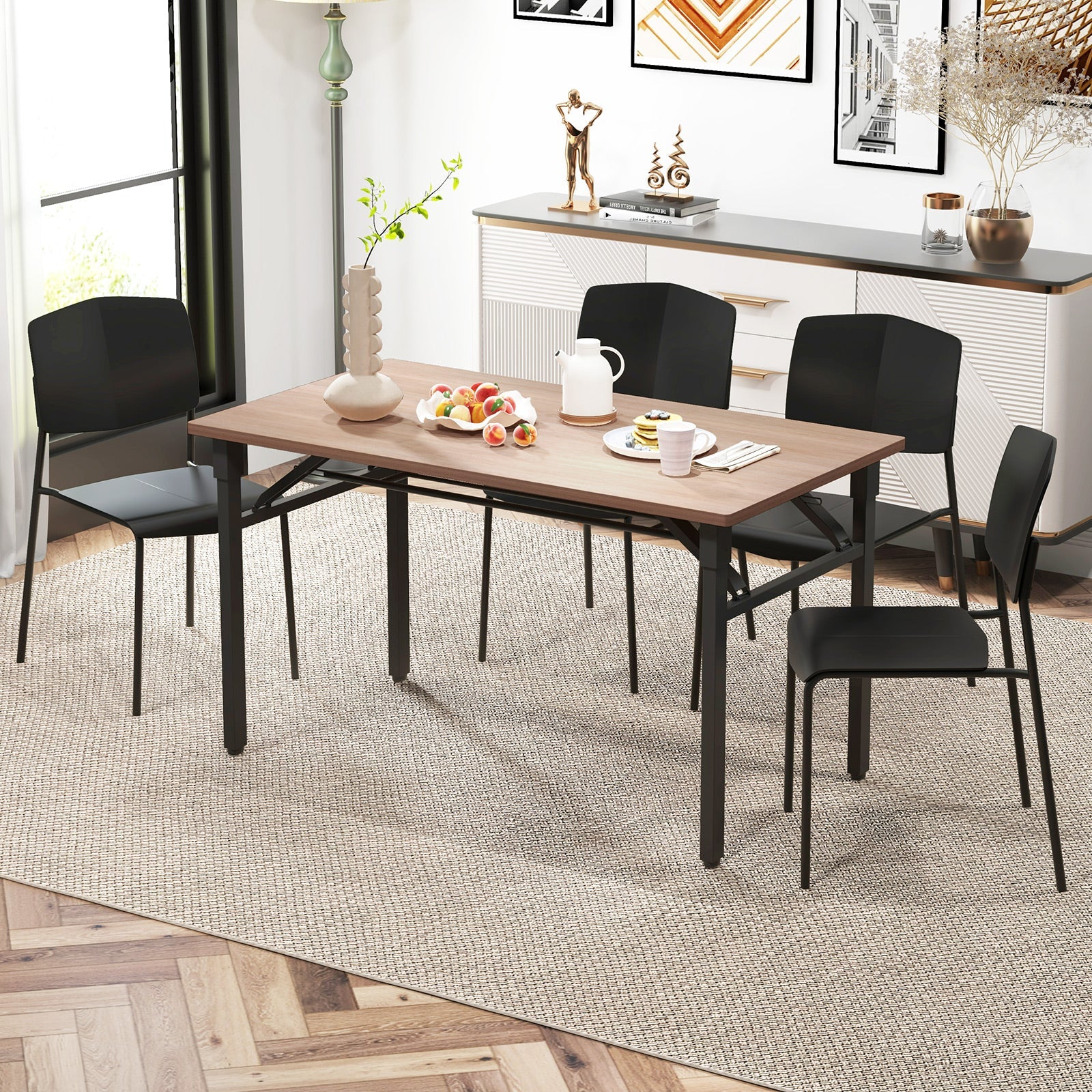 Modern Plastic Dining Chair Set of 2 with Metal Legs and Curved Back