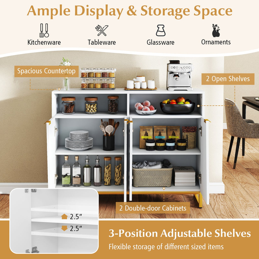 Modern Sideboard Cabinet with 4 Doors and Adjustable Shelves-White