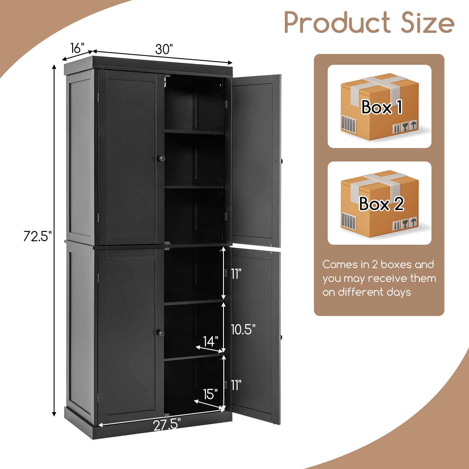 72.5 Inches Tall Buffet Cabinet with 6-Tier Shelves and 4 Doors