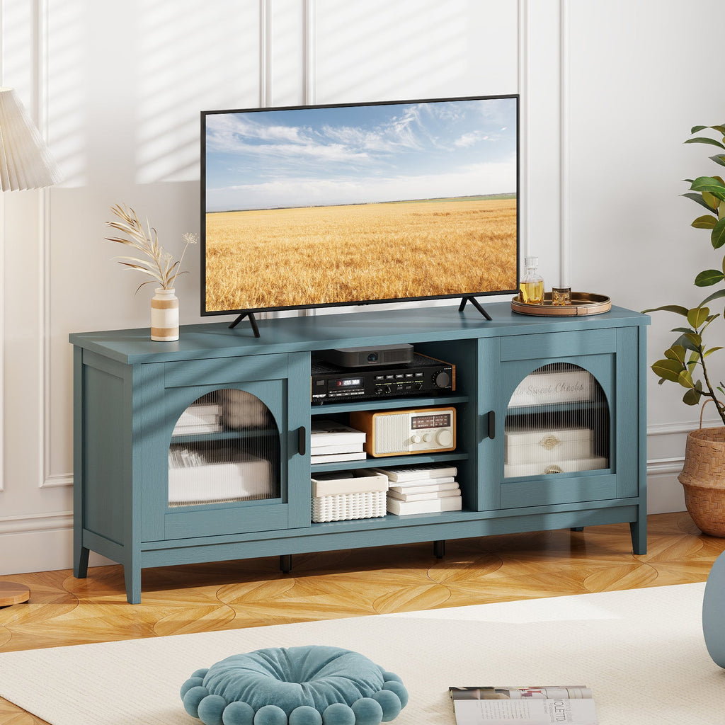 Modern Vintage TV Cabinet with Adjustable Shelves and 2 Cable Holes for TVs up to 65 Inches