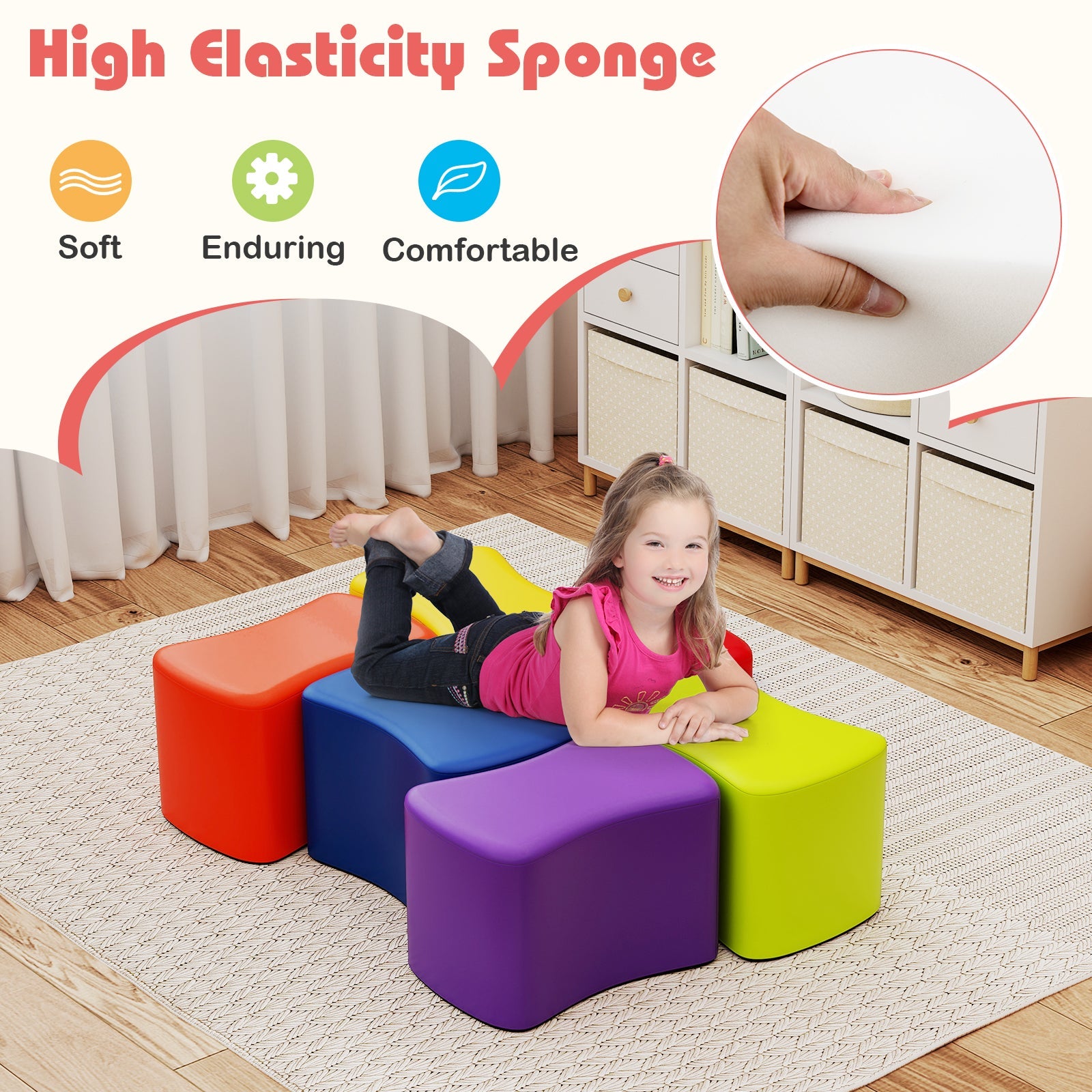 Modular Stool Set for Kids 6 PCS Butterfly Stools-Multicolor