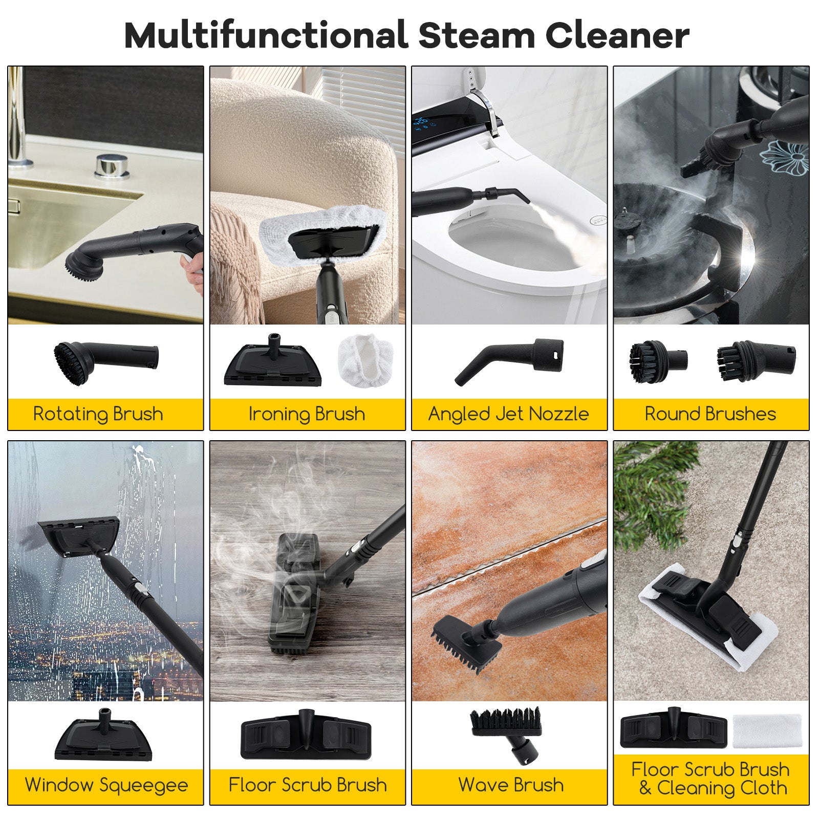 Multipurpose Steam Cleaner 1800W Portable Household Steamer with 61 oz Tank-Gray & White